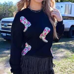 Made for Sparklin' Long Sleeve Sequin Boots Tee